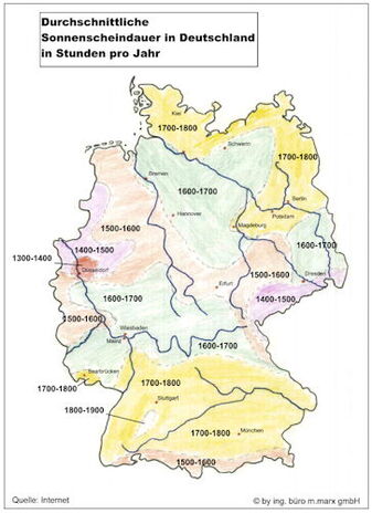Durchschnittliche Sonnenscheindauer in Deutschland